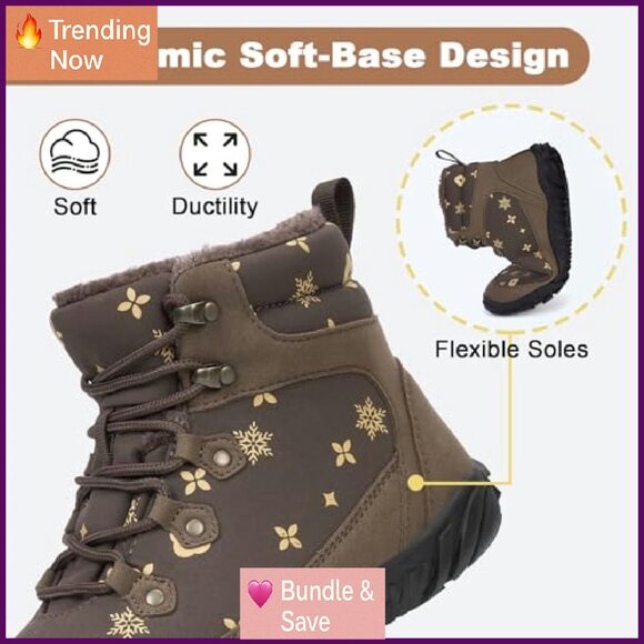 Women's Zero Drop Barefoot Hiking Boots Waterproof Snow Boots Wide Toe - Picture 6 of 8